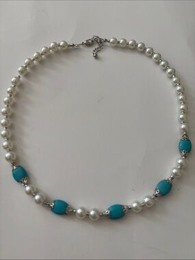 Turquoise and Pearl Beaded Necklace - Women's Jewelry